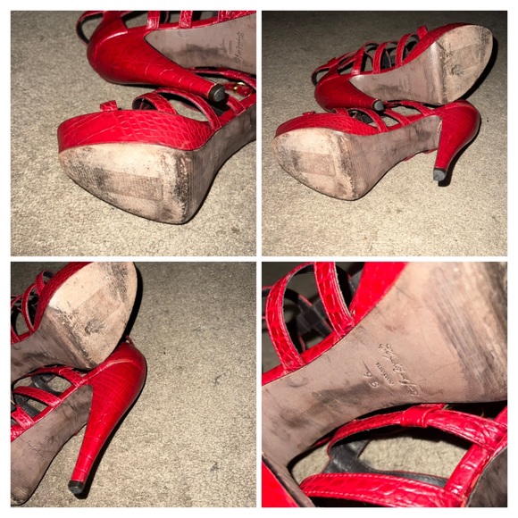 Elizabeth and James Red Manic Crocodile-effect Leather Sandals